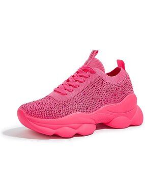 Women's Pink Mesh Rhinestone Chunky Sparkly Bling Glitter Walking Sneakers Shoe